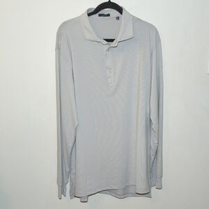 Turtleson Gray + White Striped Long-Sleeve Performance Polo Men's Size L
